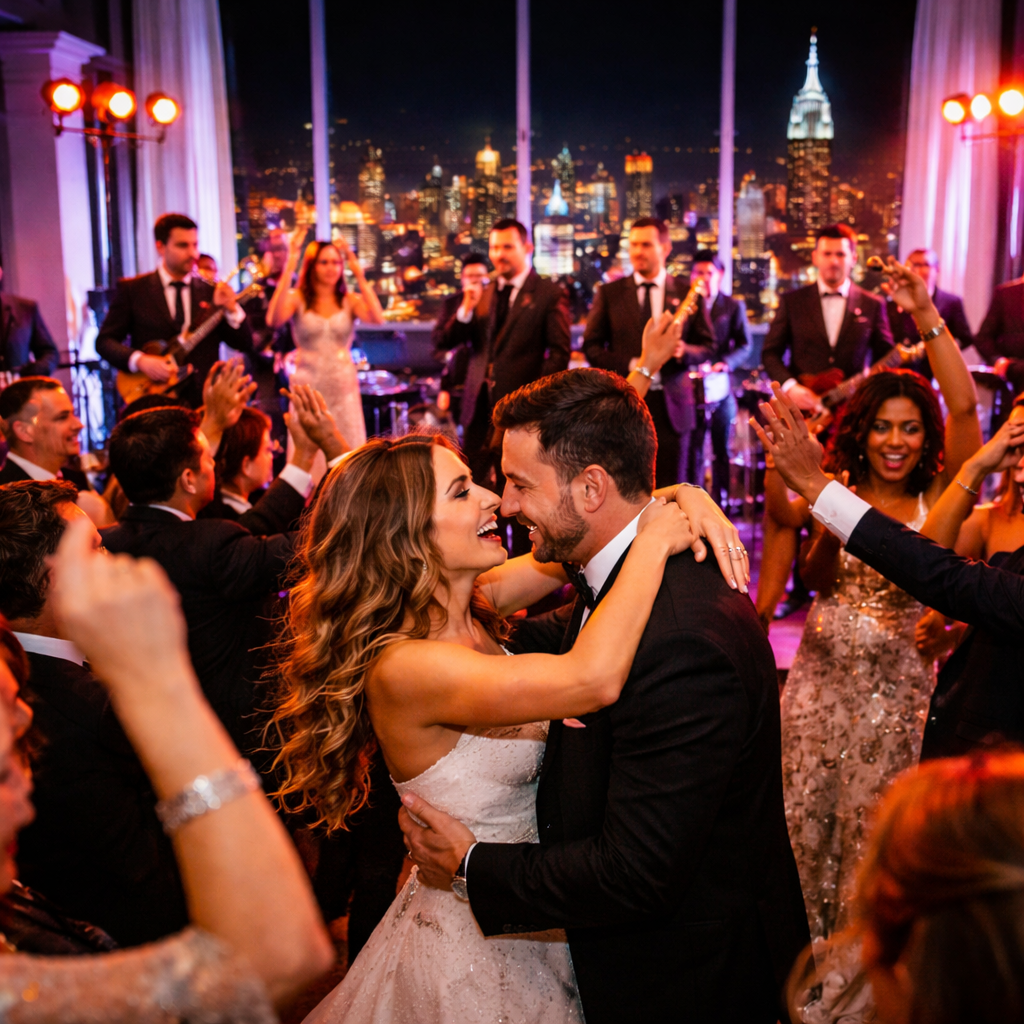 Dance floor magic with NYC skyline
